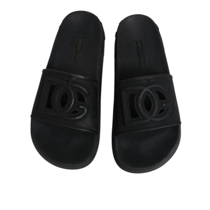 Dolce & Gabbana Black Rubber Slides Sandals Beachwear Shoes