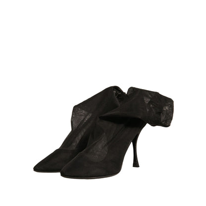 Dolce & Gabbana Black Silk Mesh Sock Style Heels Boots Shoes