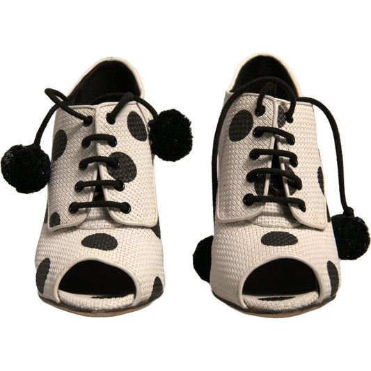 Dolce & Gabbana White Black Polka Dot Peep Toe Ankle Boots Shoes LA12370-36