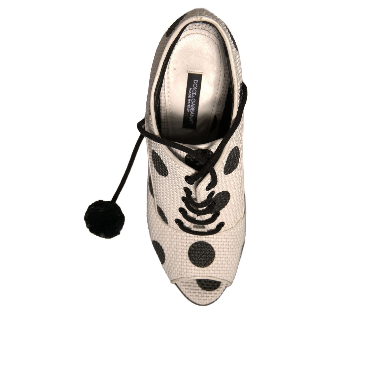 Dolce & Gabbana White Black Polka Dot Peep Toe Ankle Boots Shoes