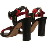 Dolce & Gabbana Black Embossed Carnation Heeled Sandals Shoes LA12373-36