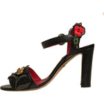 Dolce & Gabbana Black Embossed Carnation Heeled Sandals Shoes LA12373-36