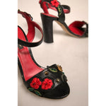 Dolce & Gabbana Black Embossed Carnation Heeled Sandals Shoes LA12373-36