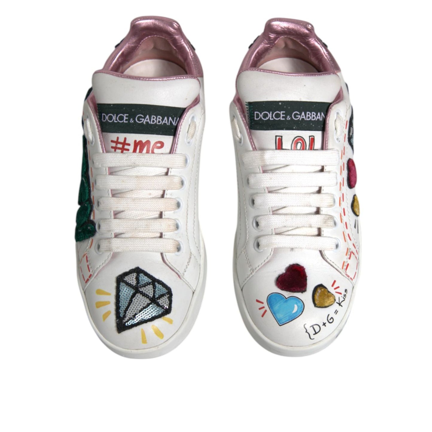 Dolce & Gabbana White Sequined Crystal Low Top Sneakers Shoes