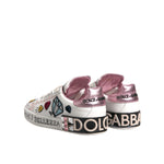Dolce & Gabbana White Sequined Crystal Low Top Sneakers Shoes LA12308-35