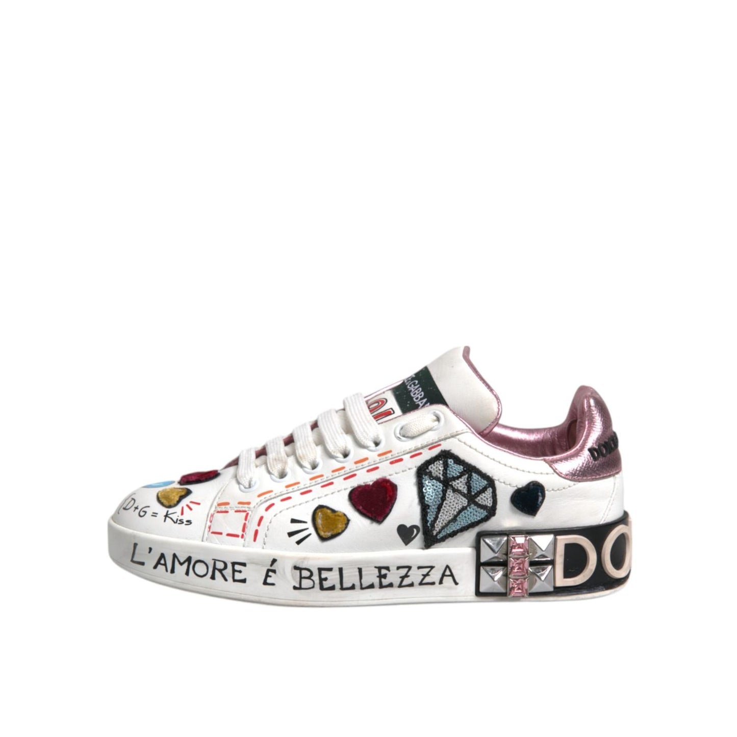 Dolce & Gabbana White Sequined Crystal Low Top Sneakers Shoes LA12308-35