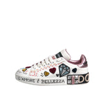 Dolce & Gabbana White Sequined Crystal Low Top Sneakers Shoes LA12308-35