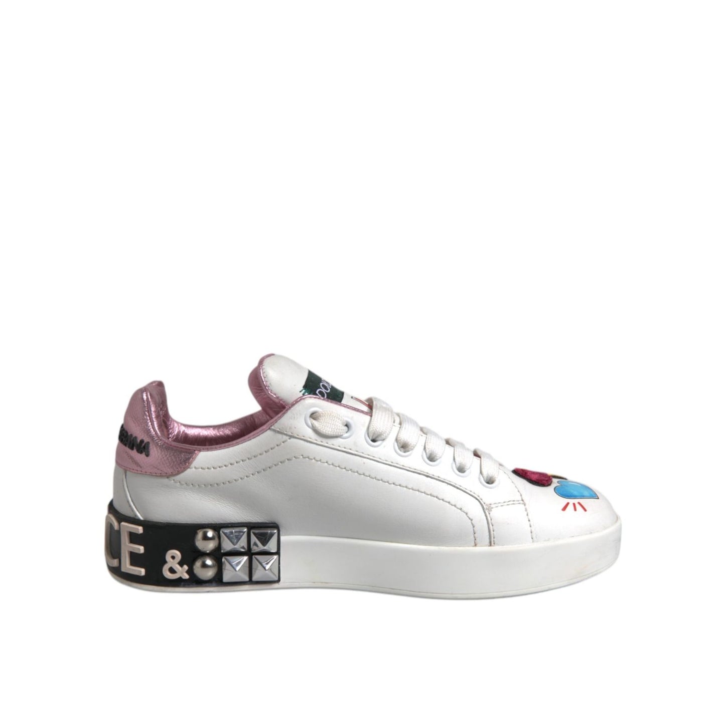 Dolce & Gabbana White Sequined Crystal Low Top Sneakers Shoes LA12308-35