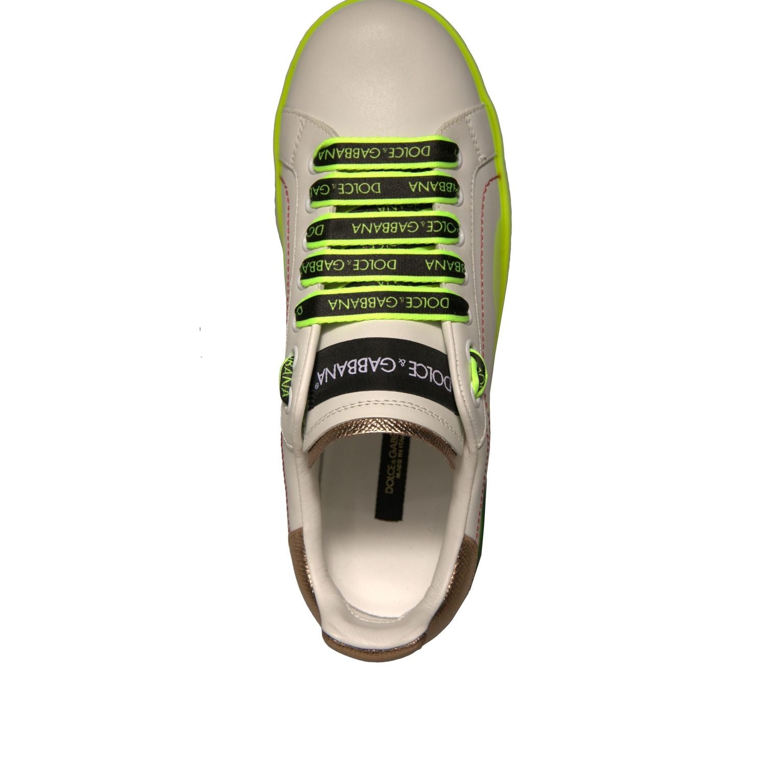 Dolce & Gabbana White Yellow Portofino Leather Sneakers Shoes