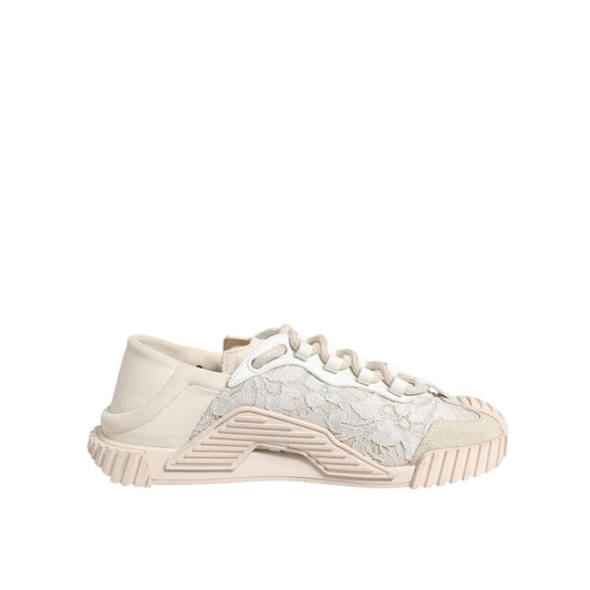 Dolce & Gabbana White Lace NS1 Low Top Sneaker Sports Shoes LA12361-37