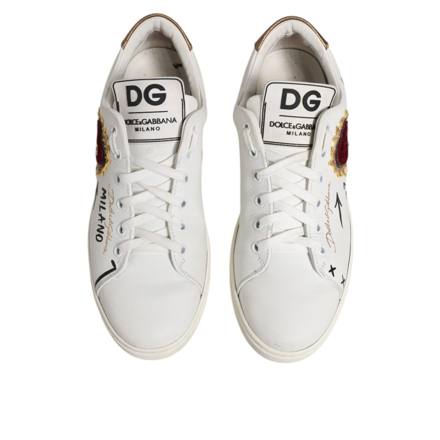 Dolce & Gabbana White Leather Heart Embellished Sneakers Shoes
