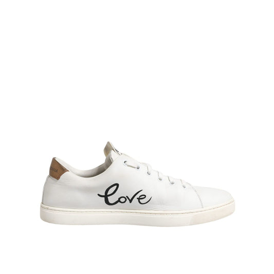 Dolce & Gabbana White Leather Heart Embellished Sneakers Shoes LA12372-40