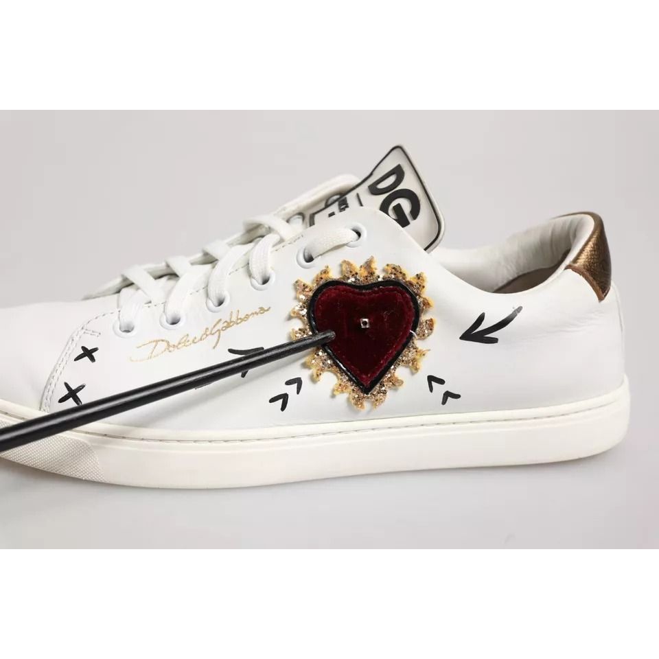 Dolce & Gabbana White Leather Heart Embellished Sneakers Shoes