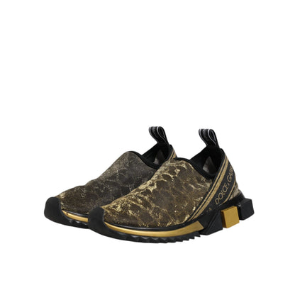 Dolce & Gabbana Gold Glitter Leopard Sorrento Sneakers Shoes