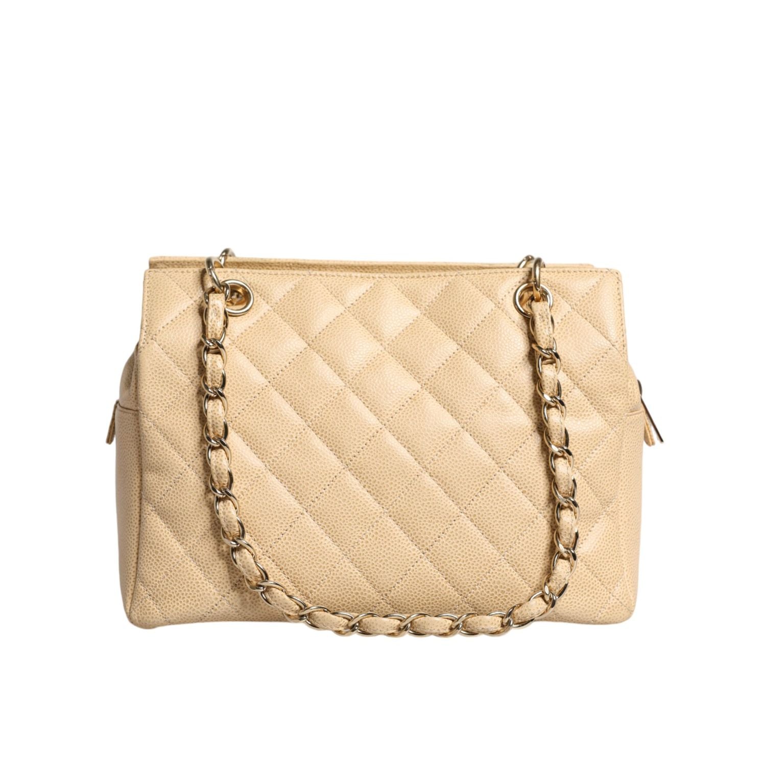 Chanel Beige Caviar De Coco Chain Leather Purse Bag
