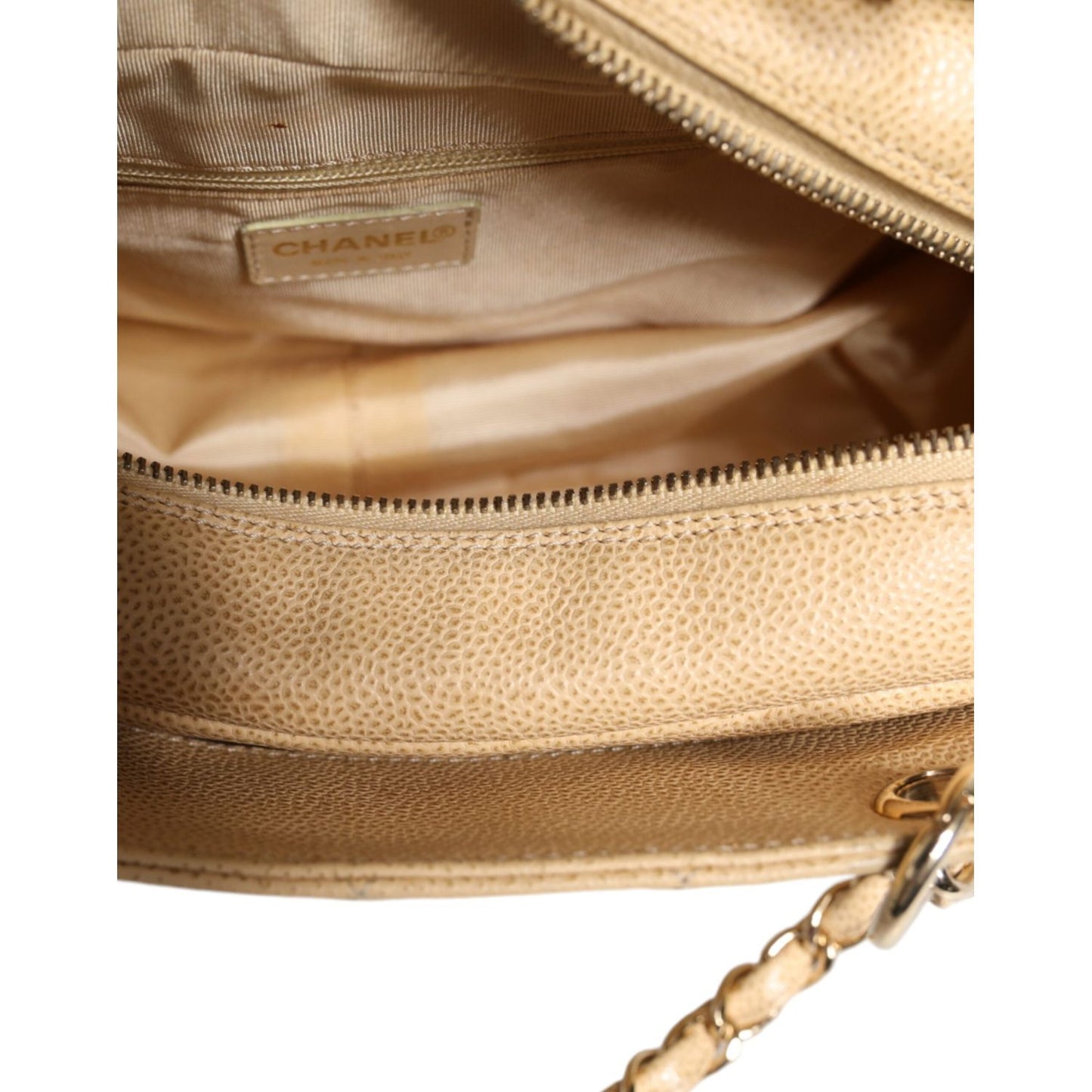 Chanel Beige Caviar De Coco Chain Leather Purse Bag