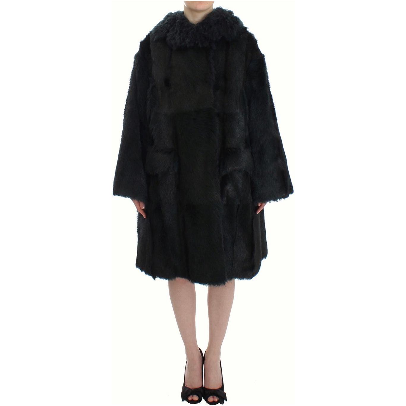 Dolce & Gabbana Black Goat Fur Shearling Long Jacket Coat