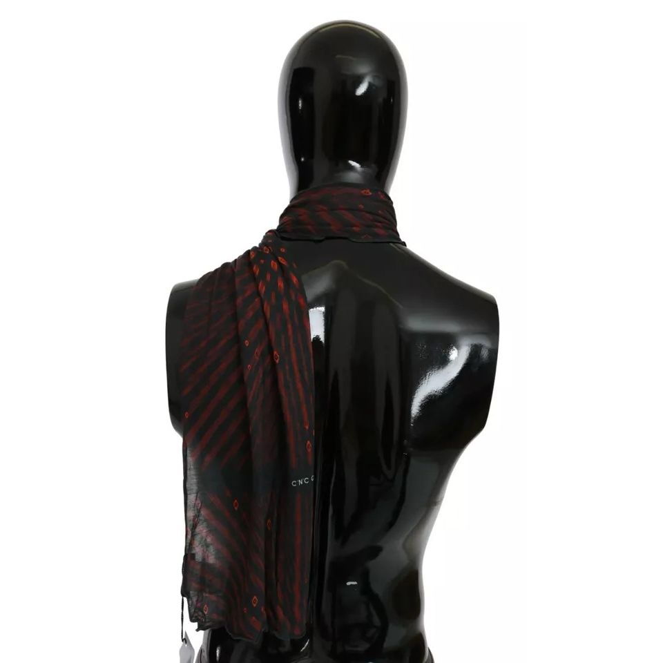 Costume National Black Red Viscose Foulard Branded Scarf