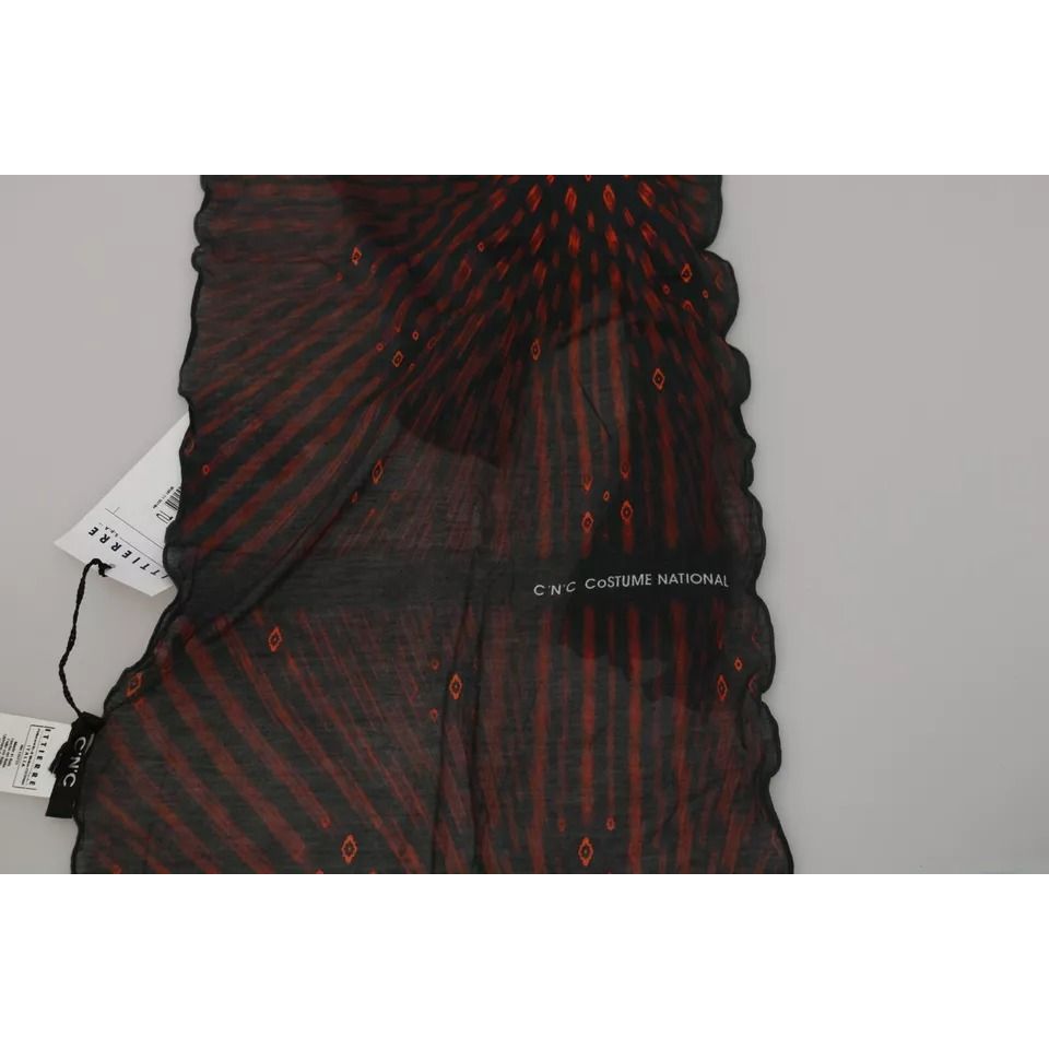 Costume National Black Red Viscose Foulard Branded Scarf