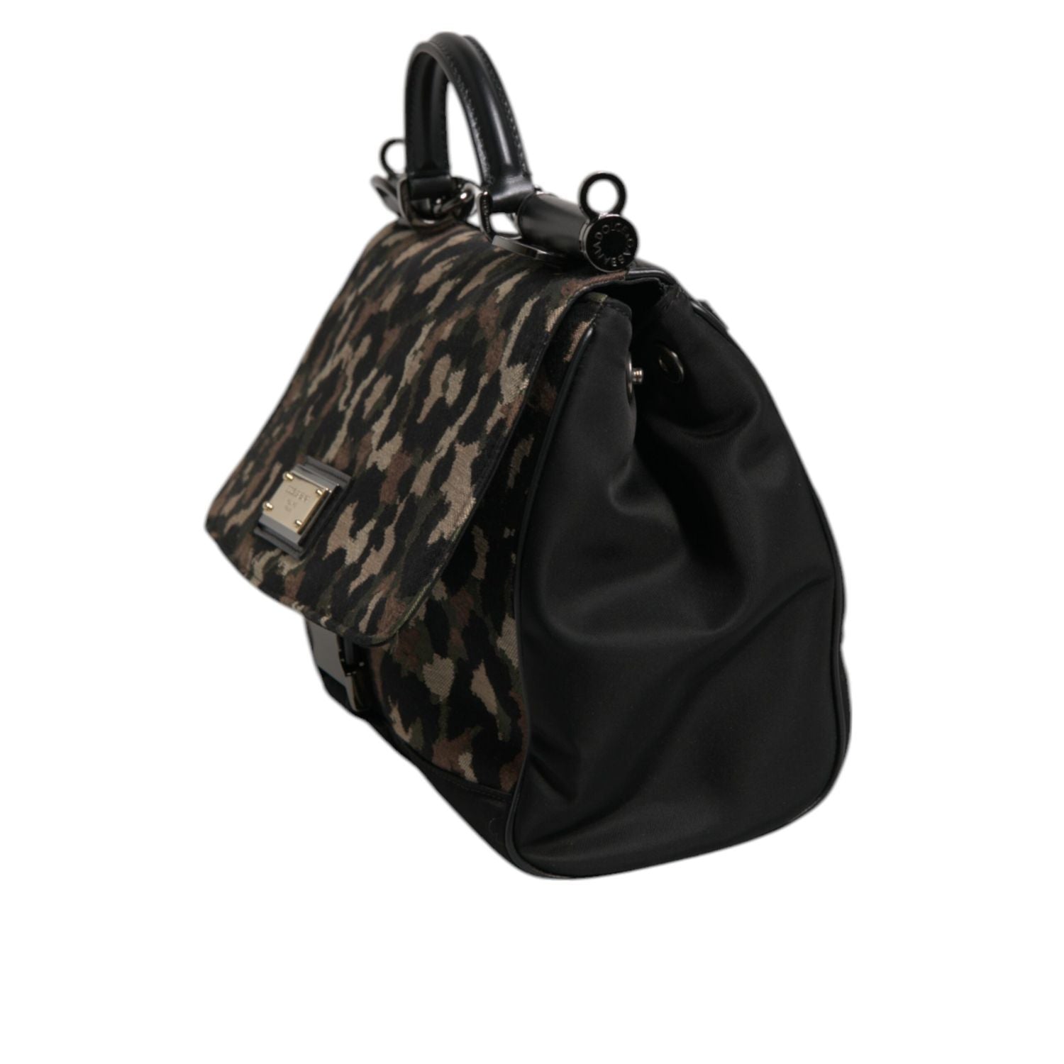Dolce & Gabbana Brown Leopard Print Lacquard Nylon Sicily Tote Bag