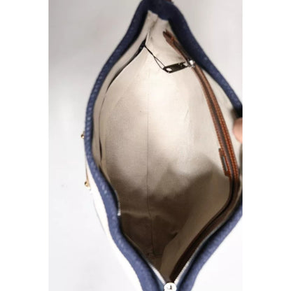 Dolce & Gabbana Blue White Stripes Logo Plaque Tote Bag