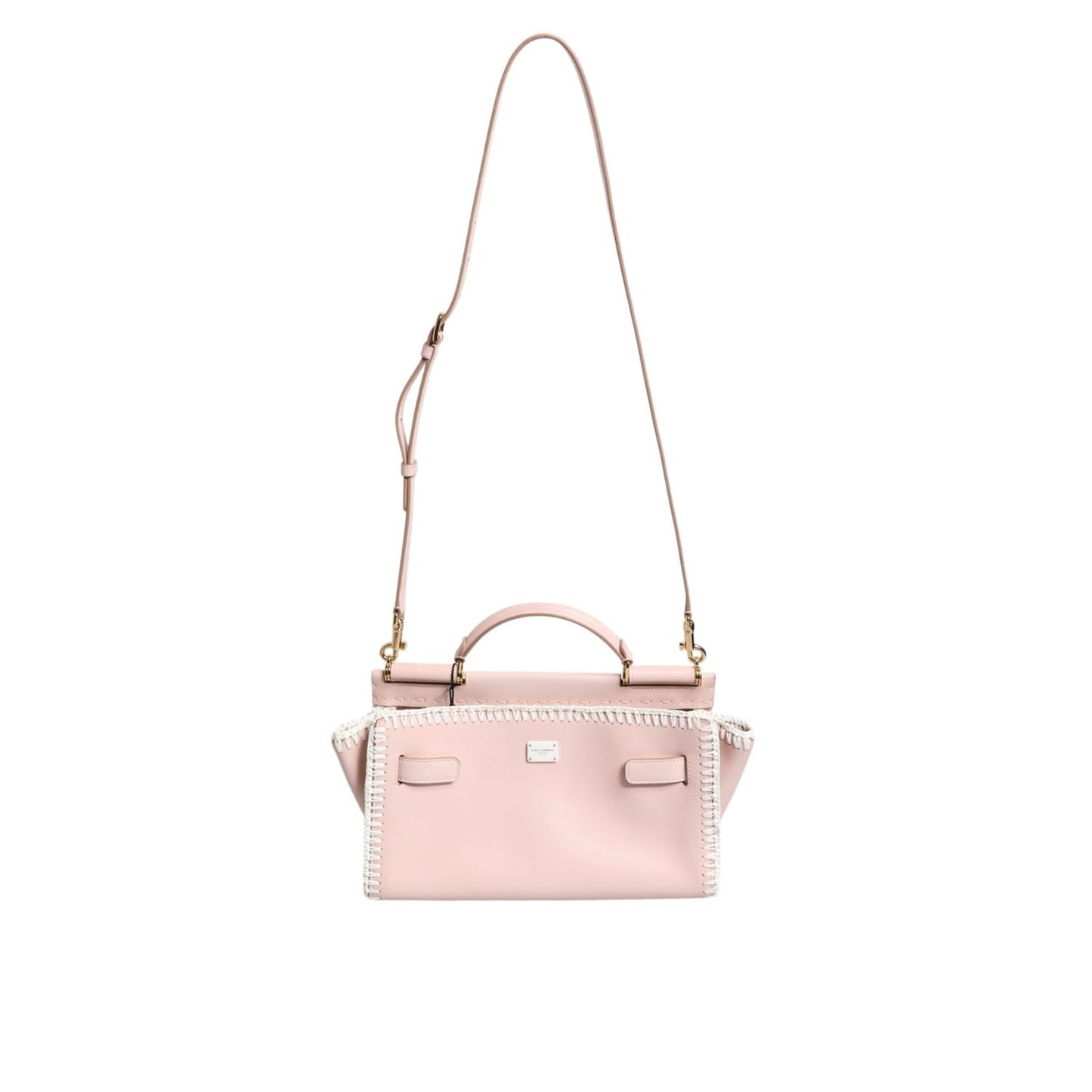 Dolce & Gabbana Light Pink Logo Plaque Soft Leather Strap Crossbody Bag