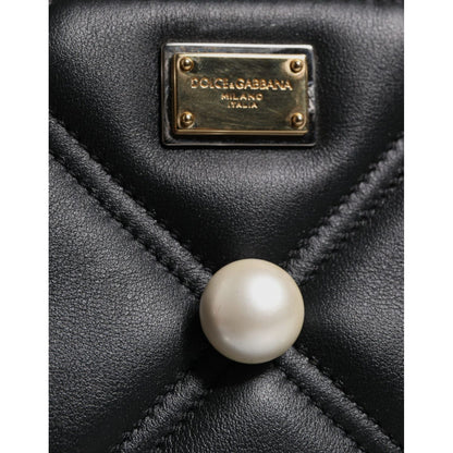 Dolce & Gabbana Black Leather Pearl Embellished Logo Shoulder Bag