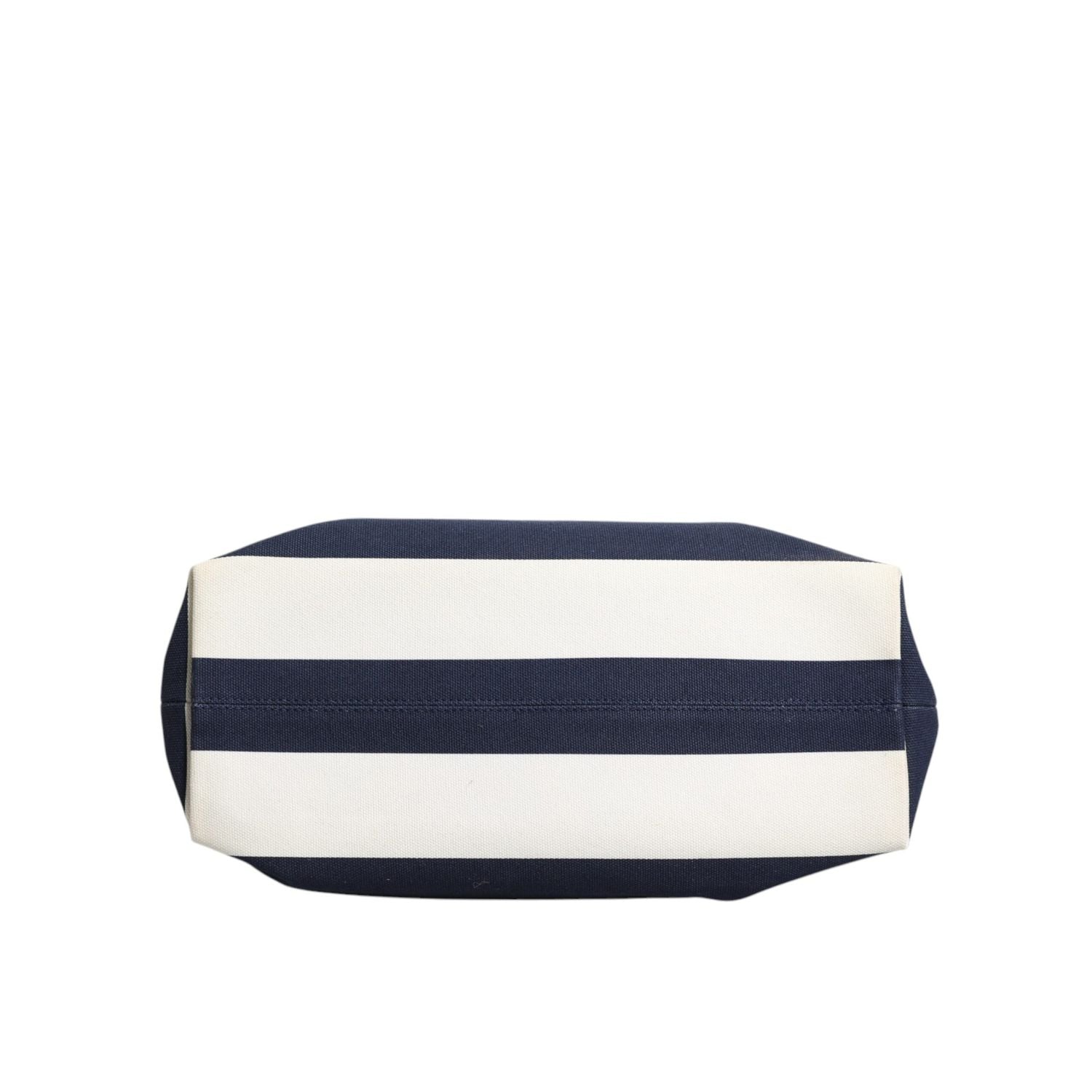 Dolce & Gabbana White Navy Striped Canvas Top Handle Tote Tote Bag