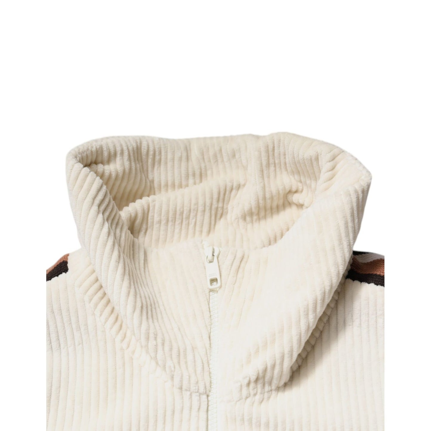 Dolce & Gabbana Beige Logo Applique Cotton Corduroy Full Zip Jacket