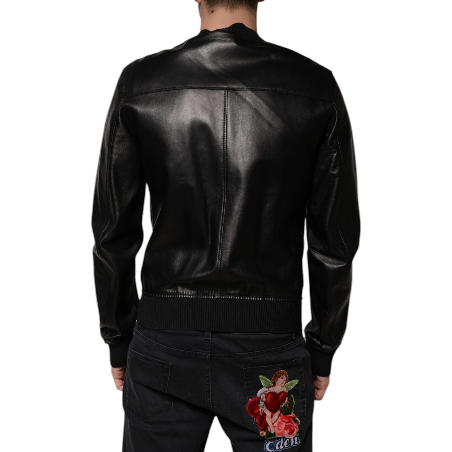 Dolce & Gabbana Black Leather Full Zip Biker Blouson Jacket