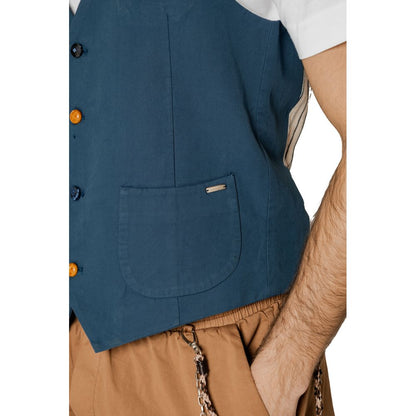 Gianni Lupo Blue Cotton Waistcoat