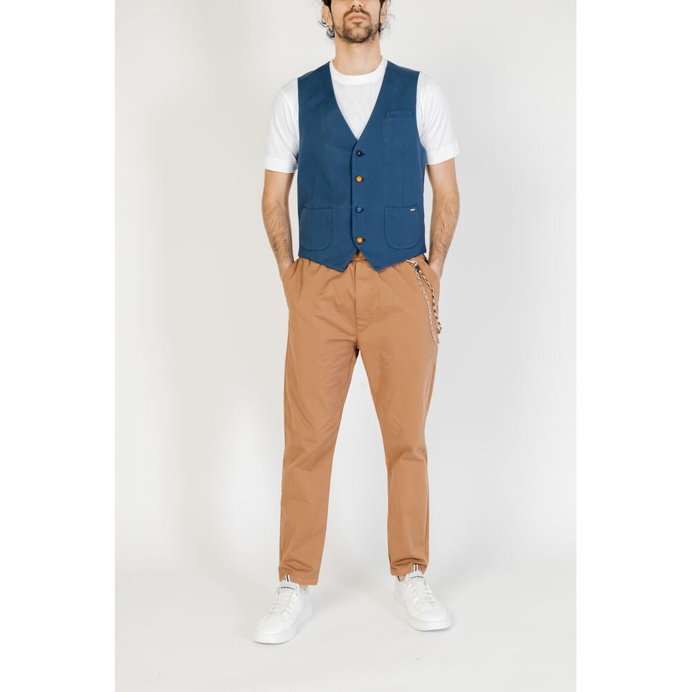 Gianni Lupo Blue Cotton Waistcoat