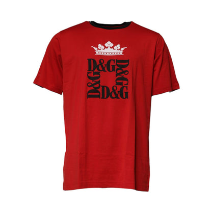 Dolce & Gabbana Red Logo Crown Cotton Crew Neck T-shirt