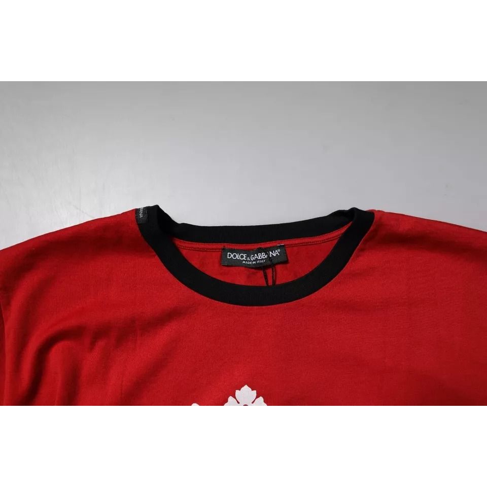 Dolce & Gabbana Red Logo Crown Cotton Crew Neck T-shirt