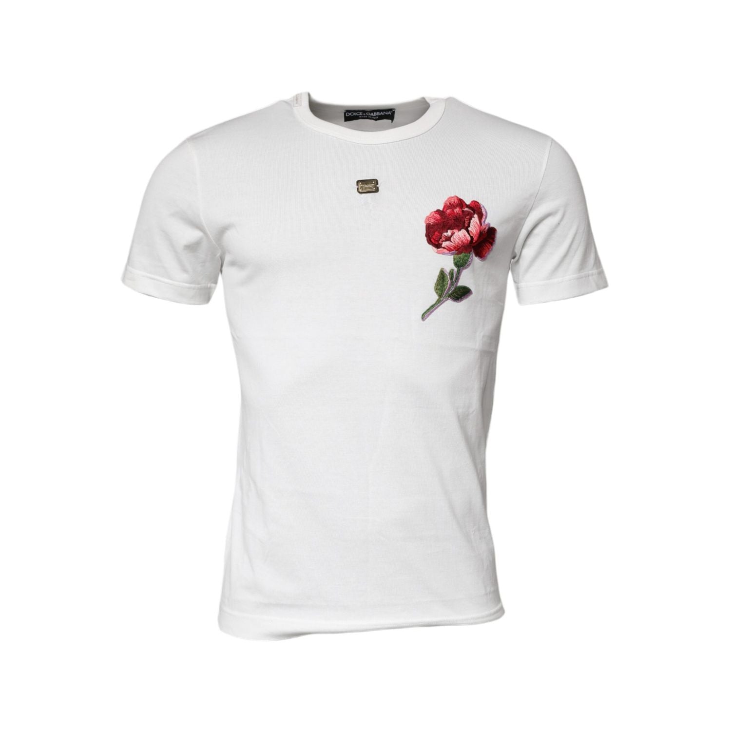 Dolce & Gabbana White Cotton Logo Floral Crew Neck T-shirt