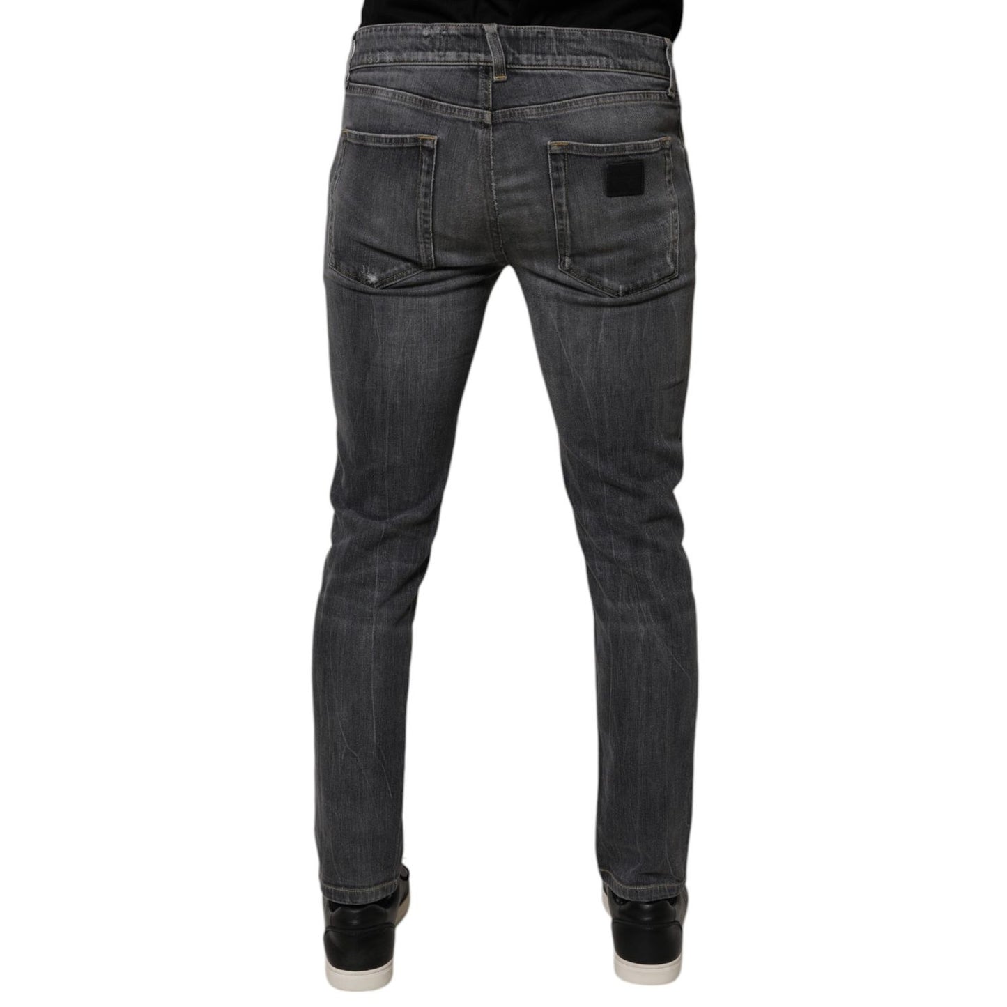 Dolce & Gabbana Dark Gray Washed Cotton Skinny Men Denim Jeans