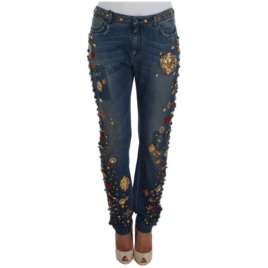 Dolce & Gabbana Crystal Roses Heart Embellished Jeans