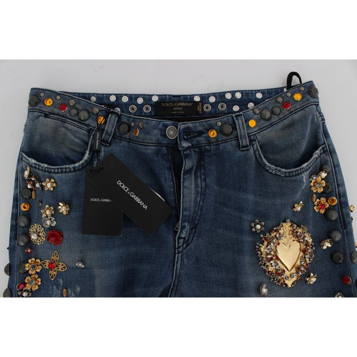 Dolce & Gabbana Crystal Roses Heart Embellished Jeans