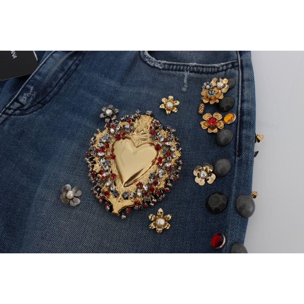 Dolce & Gabbana Crystal Roses Heart Embellished Jeans