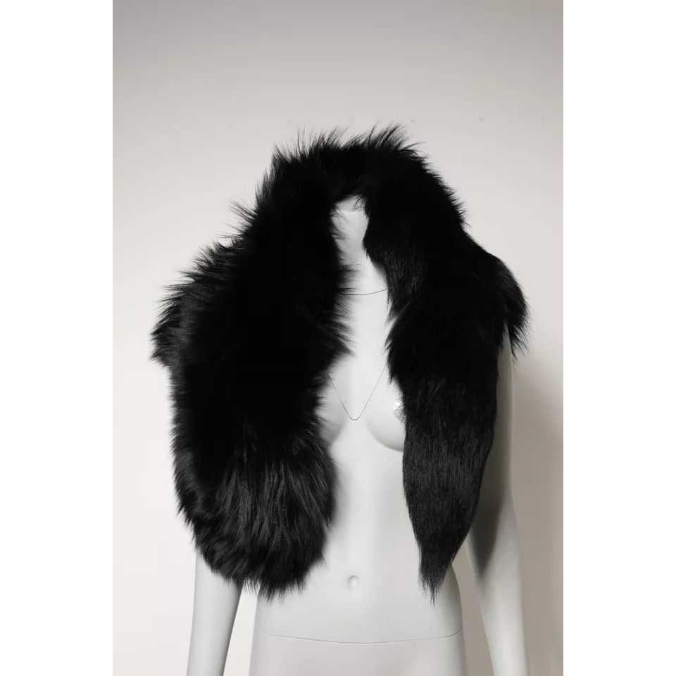 Dolce & Gabbana Black Fox Fur Neck Wrap Warmer Winter Scarf