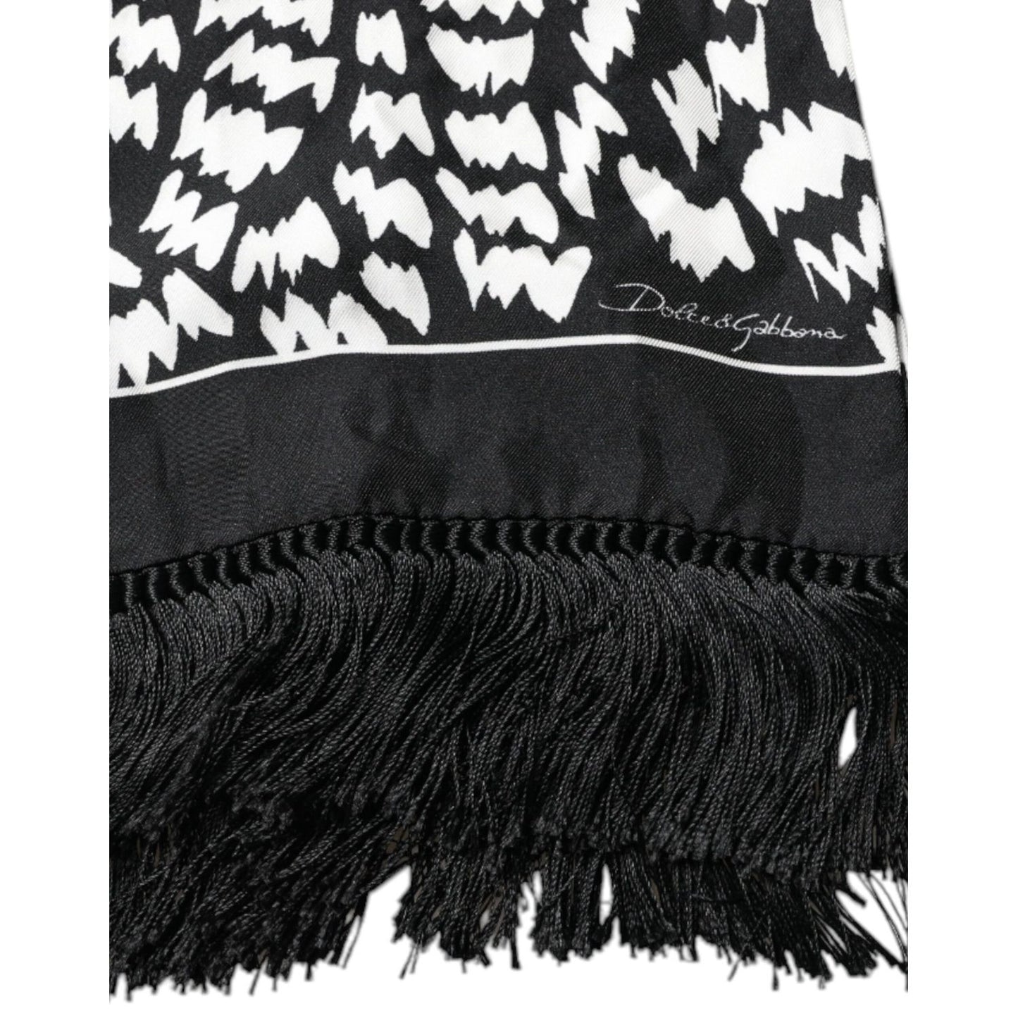 Dolce & Gabbana Black White Patterned Fringes Shawl Scarf MS7157