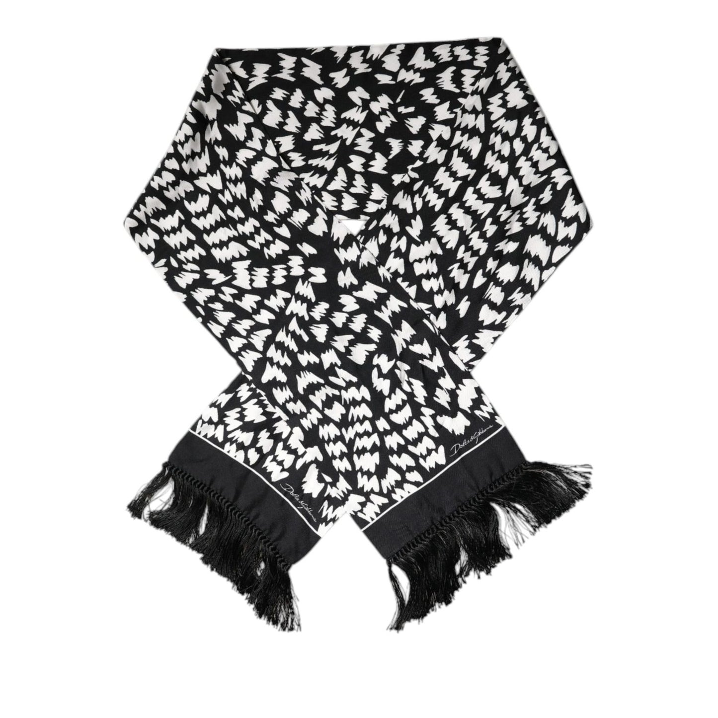Dolce & Gabbana Black White Patterned Fringes Shawl Scarf MS7157