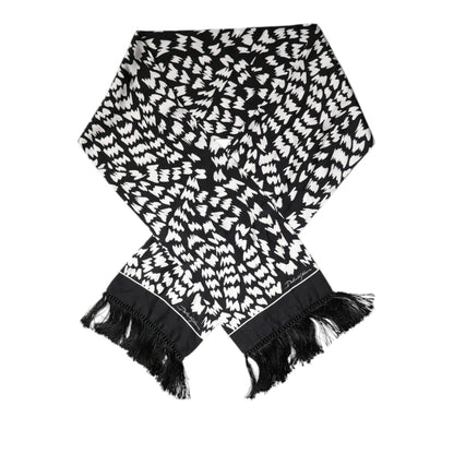 Dolce & Gabbana Black White Patterned Fringes Shawl Scarf