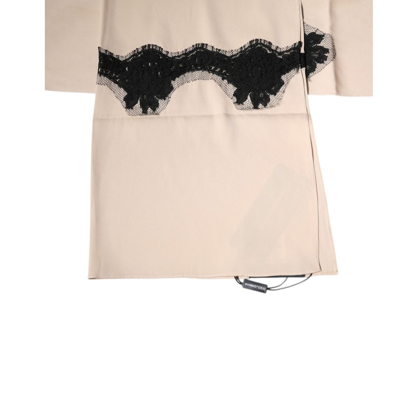 Dolce & Gabbana Beige Floral Lace Trim Silk Neck Wrap Scarf MS7208