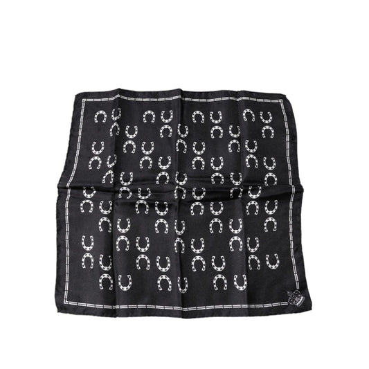 Dolce & Gabbana Black Horseshoe Silk Square Handkerchief Scarf