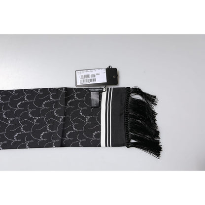 Dolce & Gabbana Black Patterned Skinny Fringes Shawl Scarf