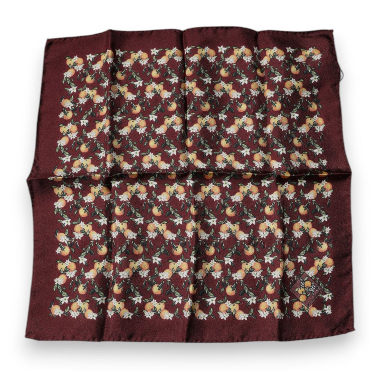 Dolce & Gabbana Maroon Oranges Silk Square Handkerchief Scarf MS7329