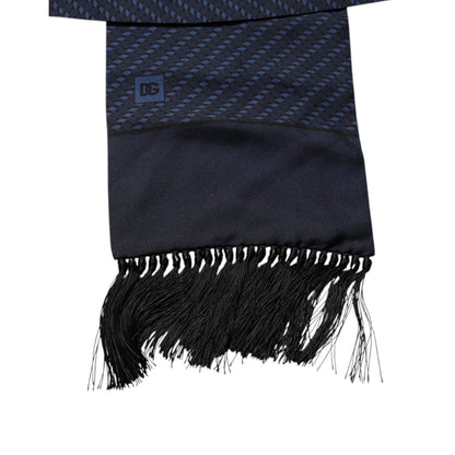 Dolce & Gabbana Dark Blue Fantasy Fringes Neck Wrap Scarf
