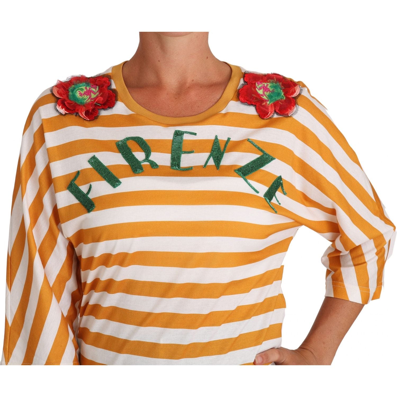 بلوزة Dolce &amp; Gabbana FIRENZE مزينة بالترتر باللونين البرتقالي والأبيض