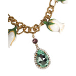 Dolce & Gabbana Gold Brass Short Chain Flower Crystal Pendant Necklace SMY10548